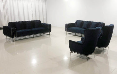 Antalya Luxury Black Velvet Sofa Set with Silver Trim - Classic Chesterfield Design - 2 Sofas & Armchairs - UK Luxury Furniture